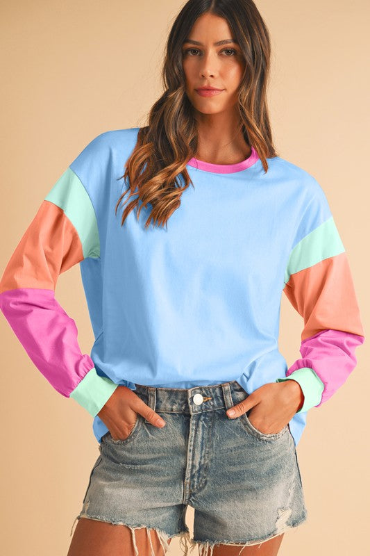 Color Block Sleeve Loose Fit Top