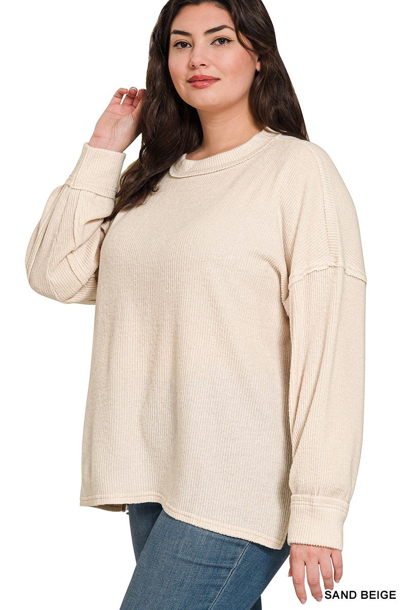 PLUS, BRUSHED RIBBED SWEATER