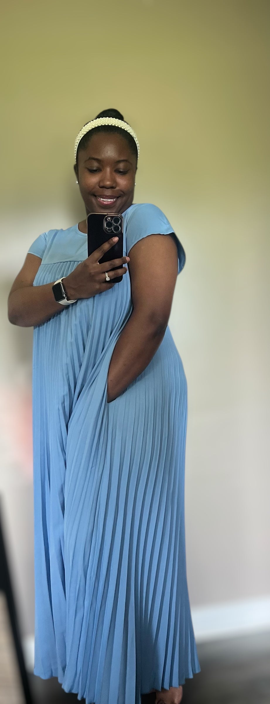 Round Neck Sleeveless Pleated Long Dress