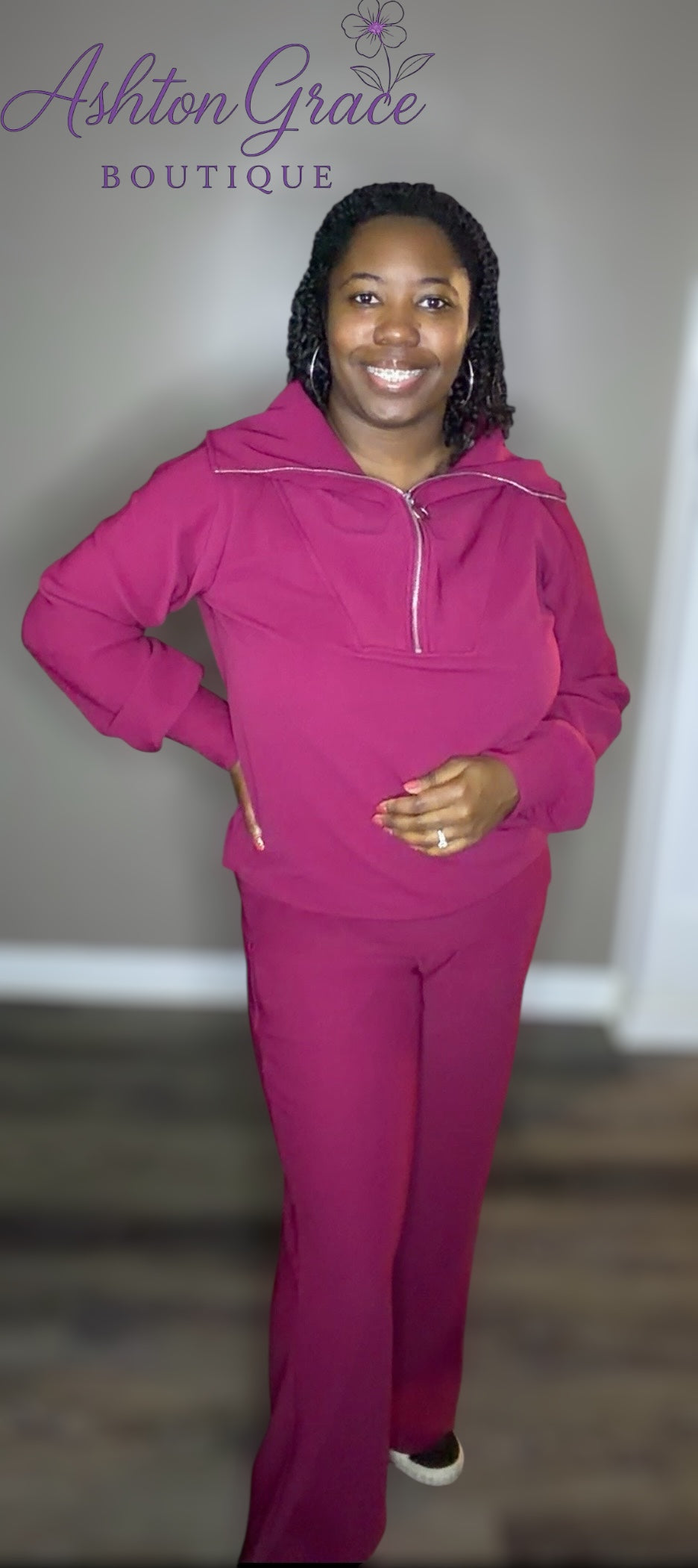 Ribbed High Neck Half Zip Pullover & Pants Set