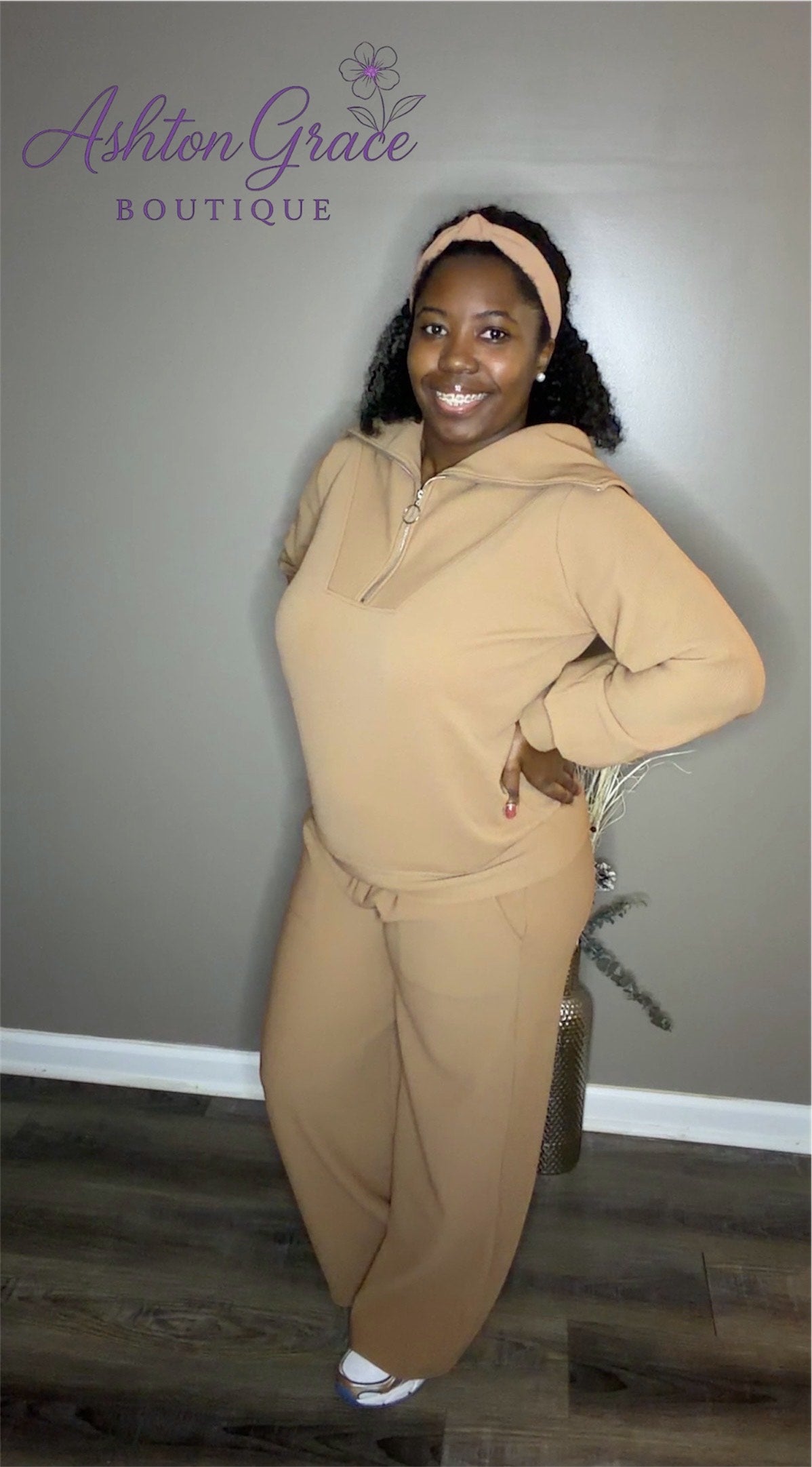 Ribbed High Neck Half Zip Pullover & Pants Set
